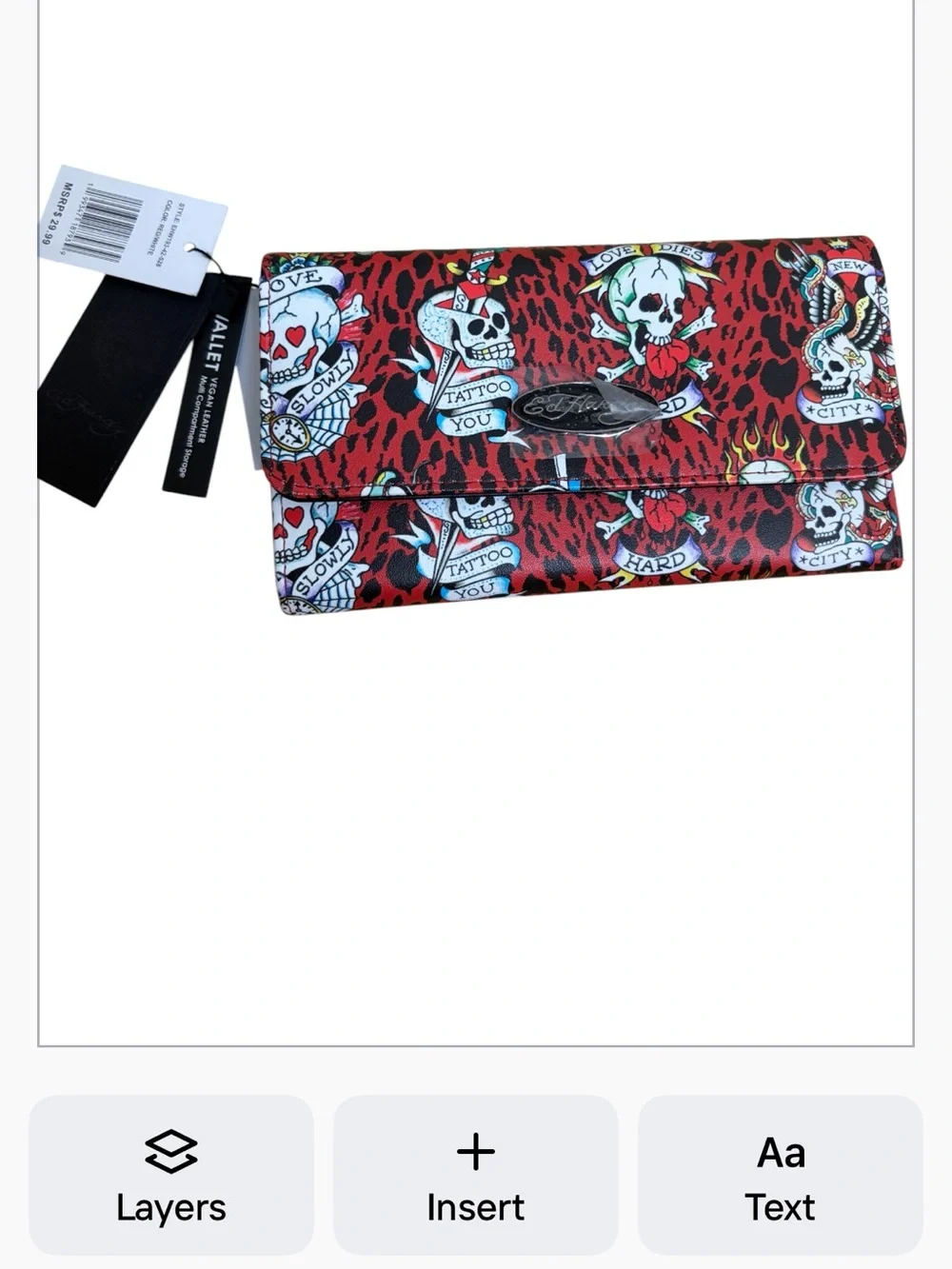 ED HARDY red cheetah print & tattoo motif wallet NWT